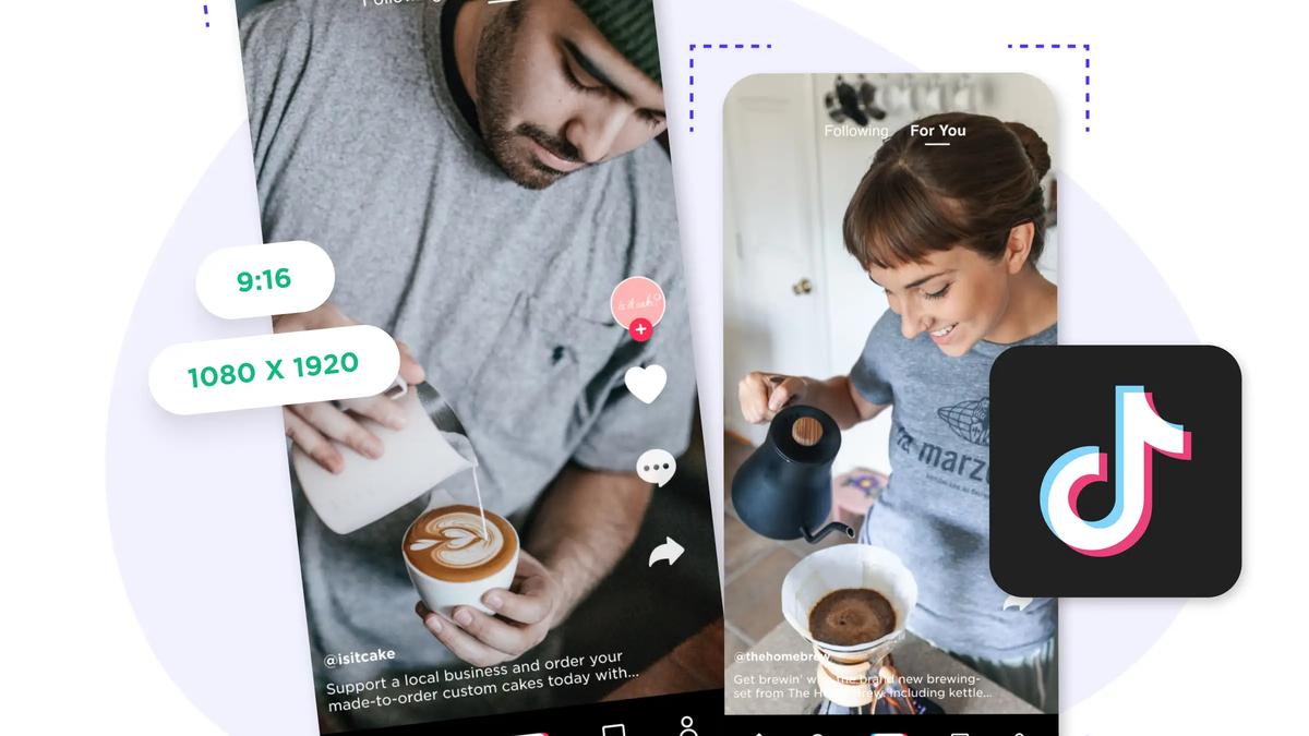 Two TikTok video feeds shown on phone screens with a 9:16 aspect ratio and 1080x1920 labels