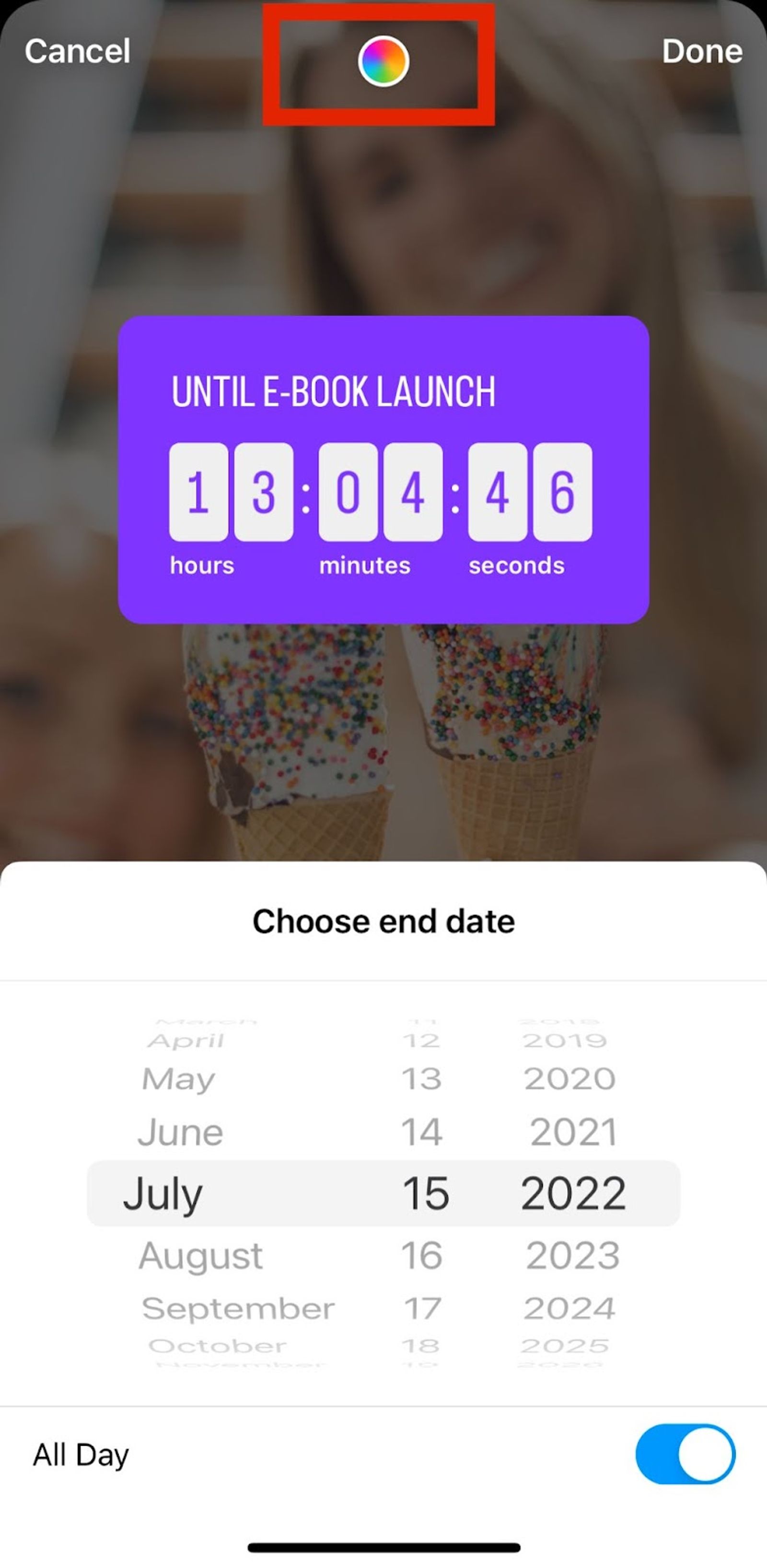 Rueda de color para cambiar los stickers de las Historias de Instagram
