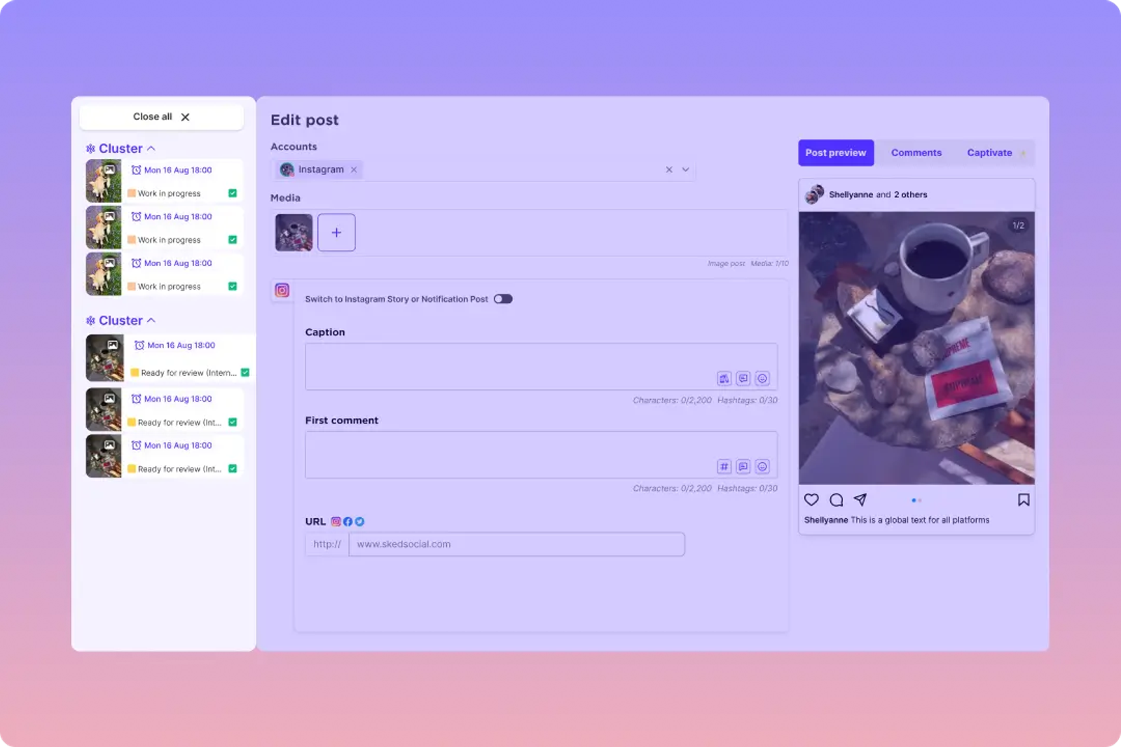 Bulk editing of drafts & scheduled posts in Sked