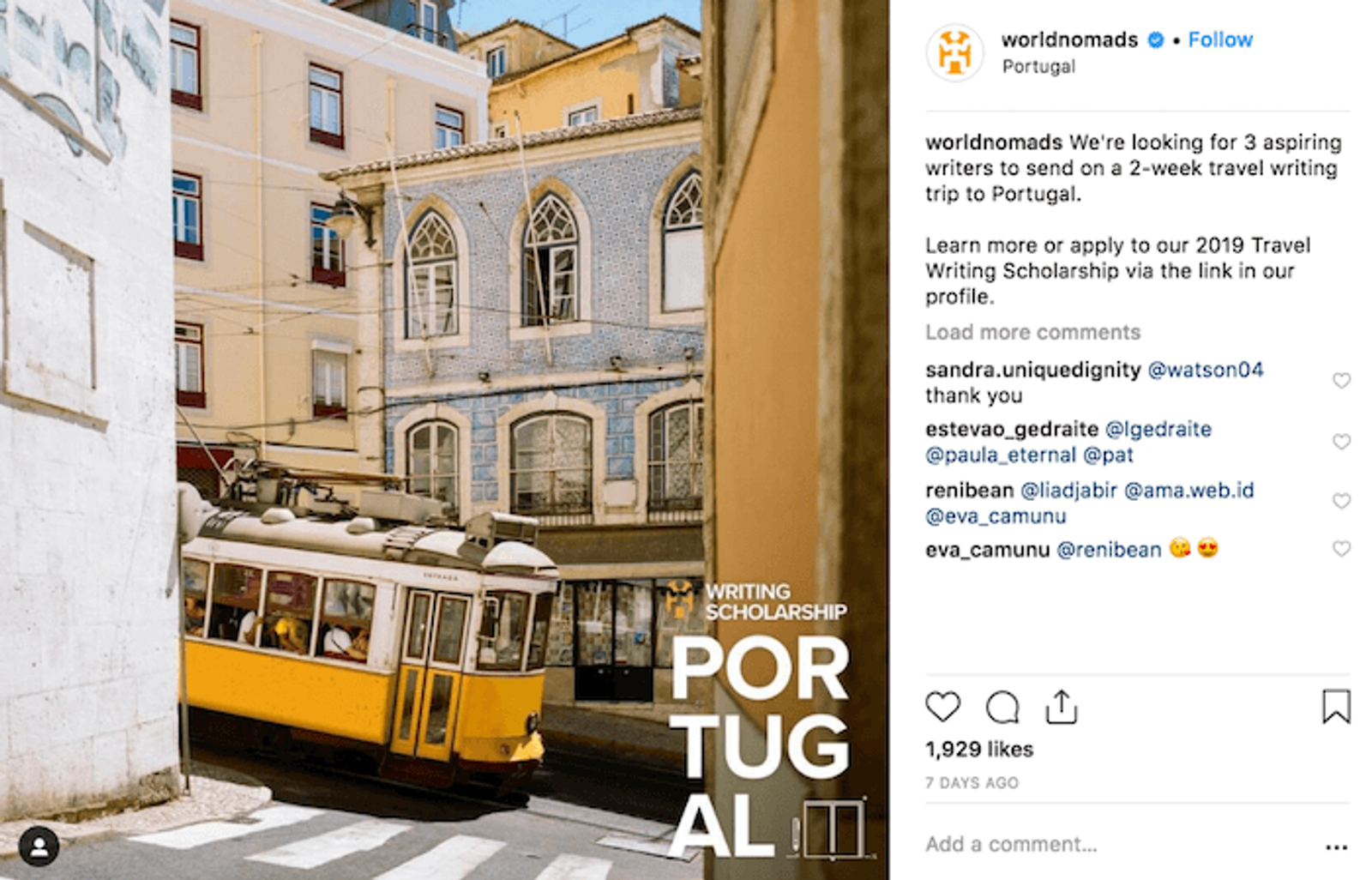 Marcas de viajes en Instagram - Worldnomads - Sked Social 1