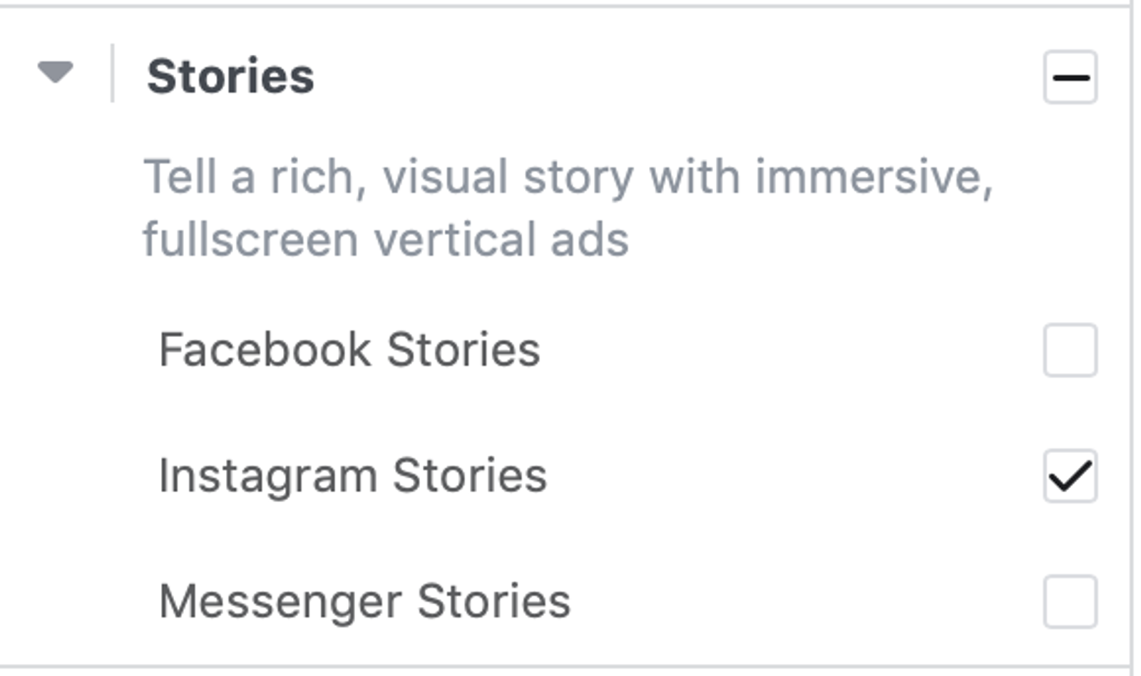 Marcar casillas para la ubicación de Stories