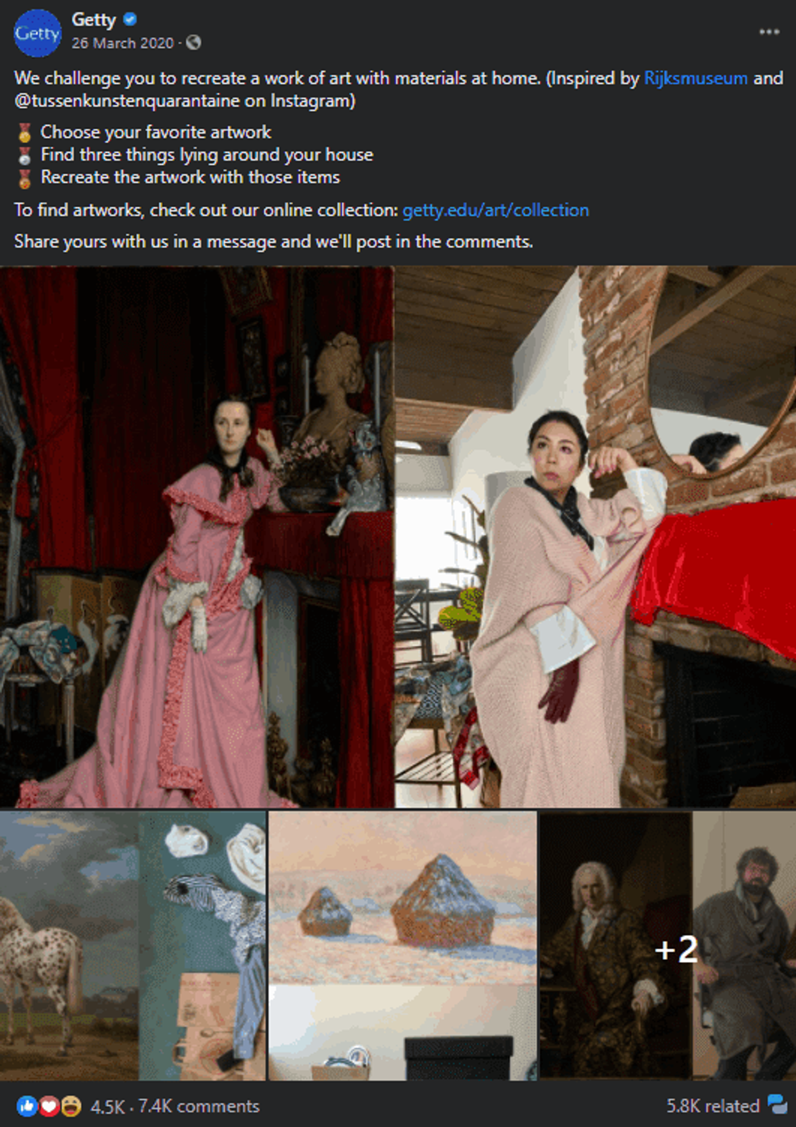 Varias personas y objetos imitando obras de arte famosas o importantes