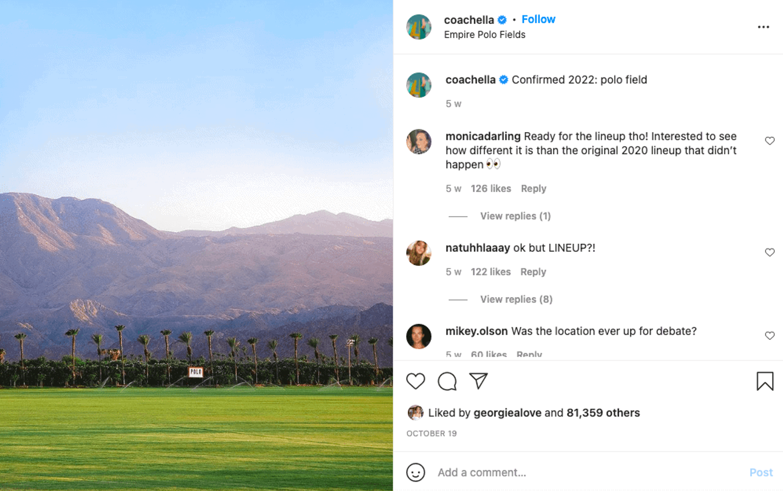 Imagen de Instagram de Coachella.