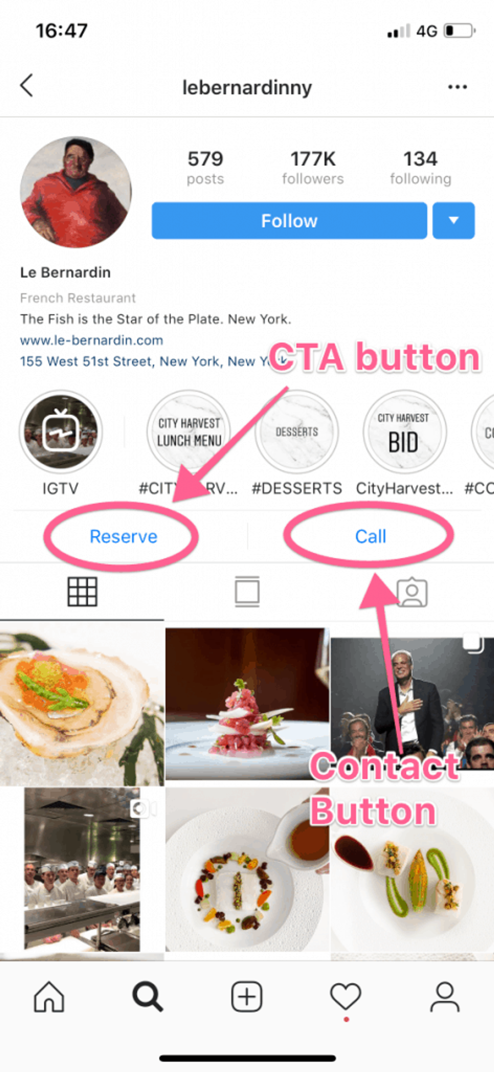 Botones de CTA y Botones de Contacto en una Biografía de Instagram