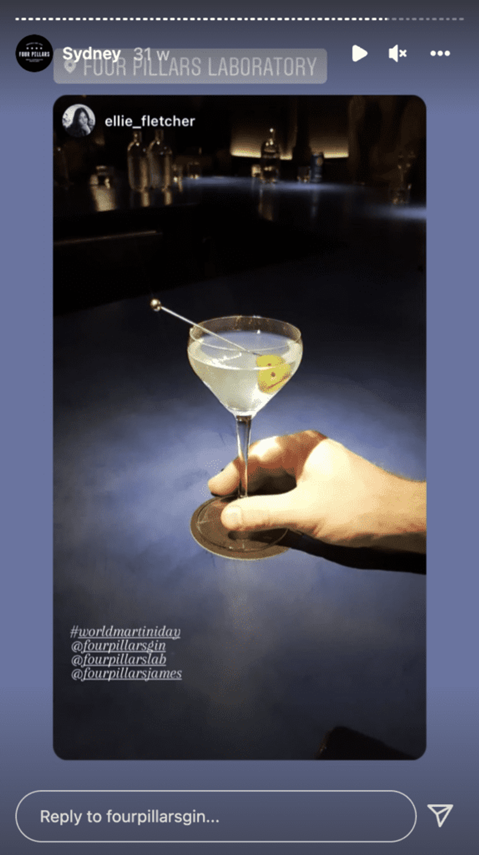 @four pillars gin compartiendo una imagen de su ginebra en un cóctel