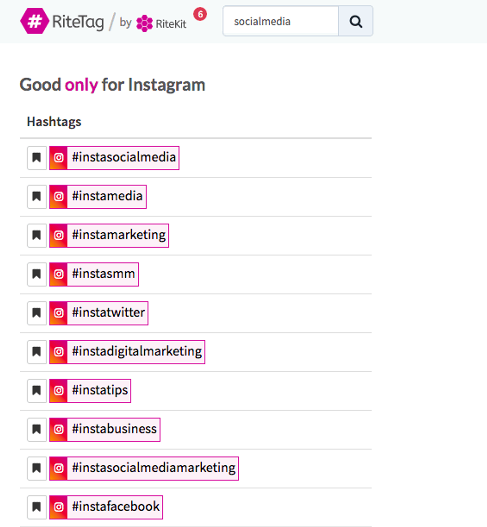 Herramienta de hashtags Ritetag