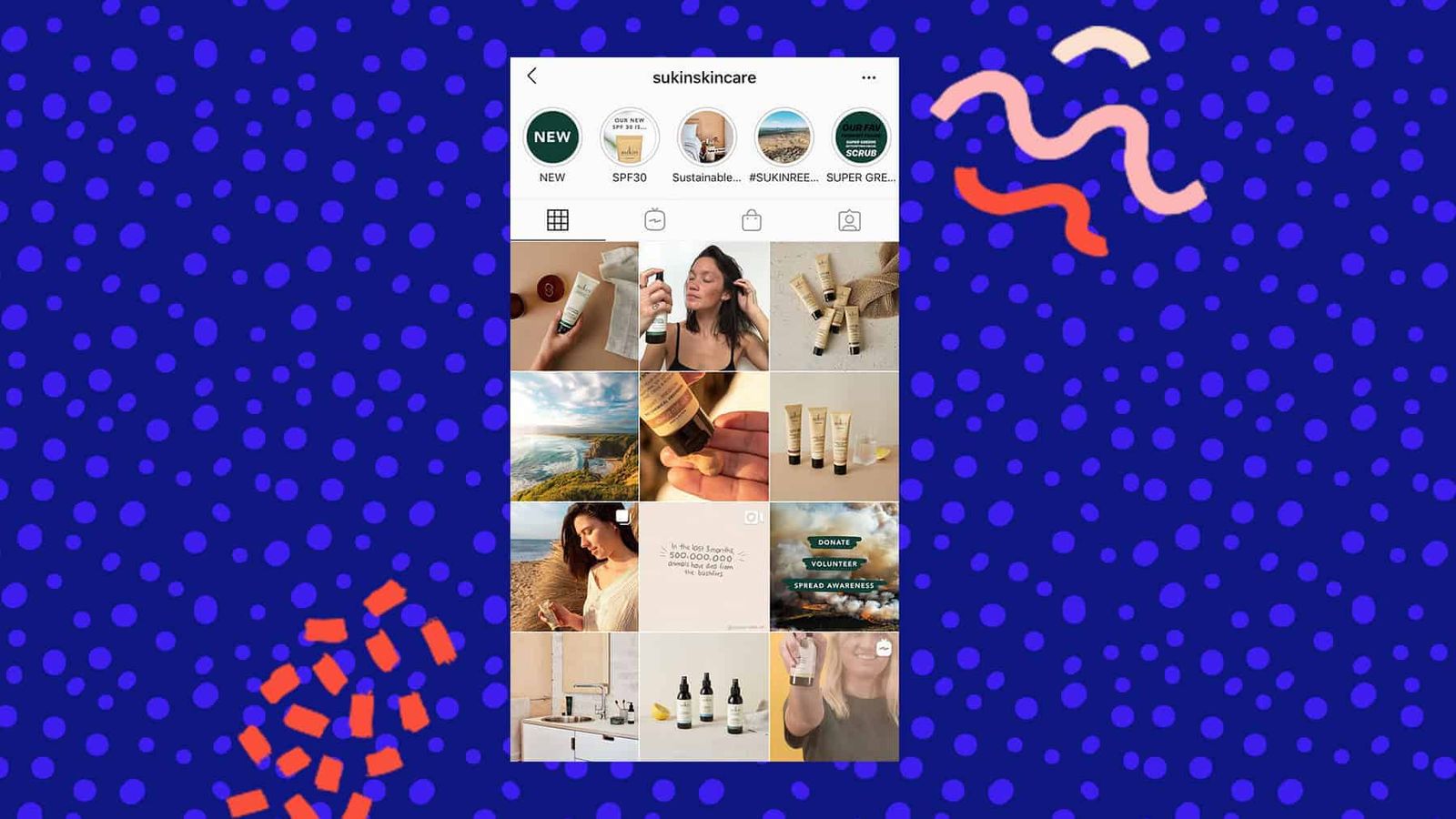 Cuadrícula de Instagram de Sukin Skincare