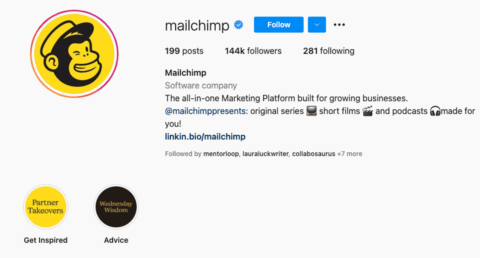 Biografía de Instagram de Mailchimp