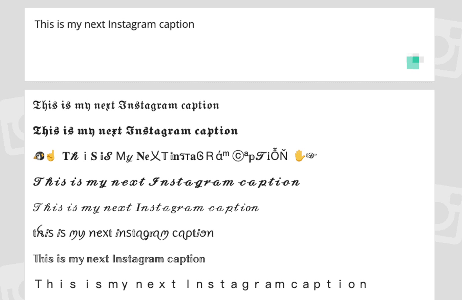 Ejemplo de generador de fuentes de Instagram 1.