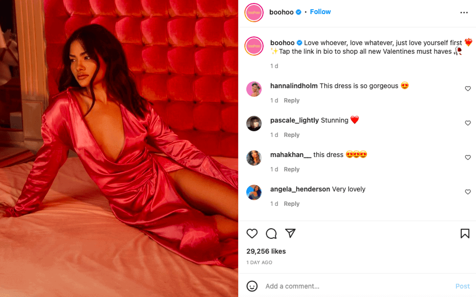 @boo goo publicación de Instagram de una dama en un vestido