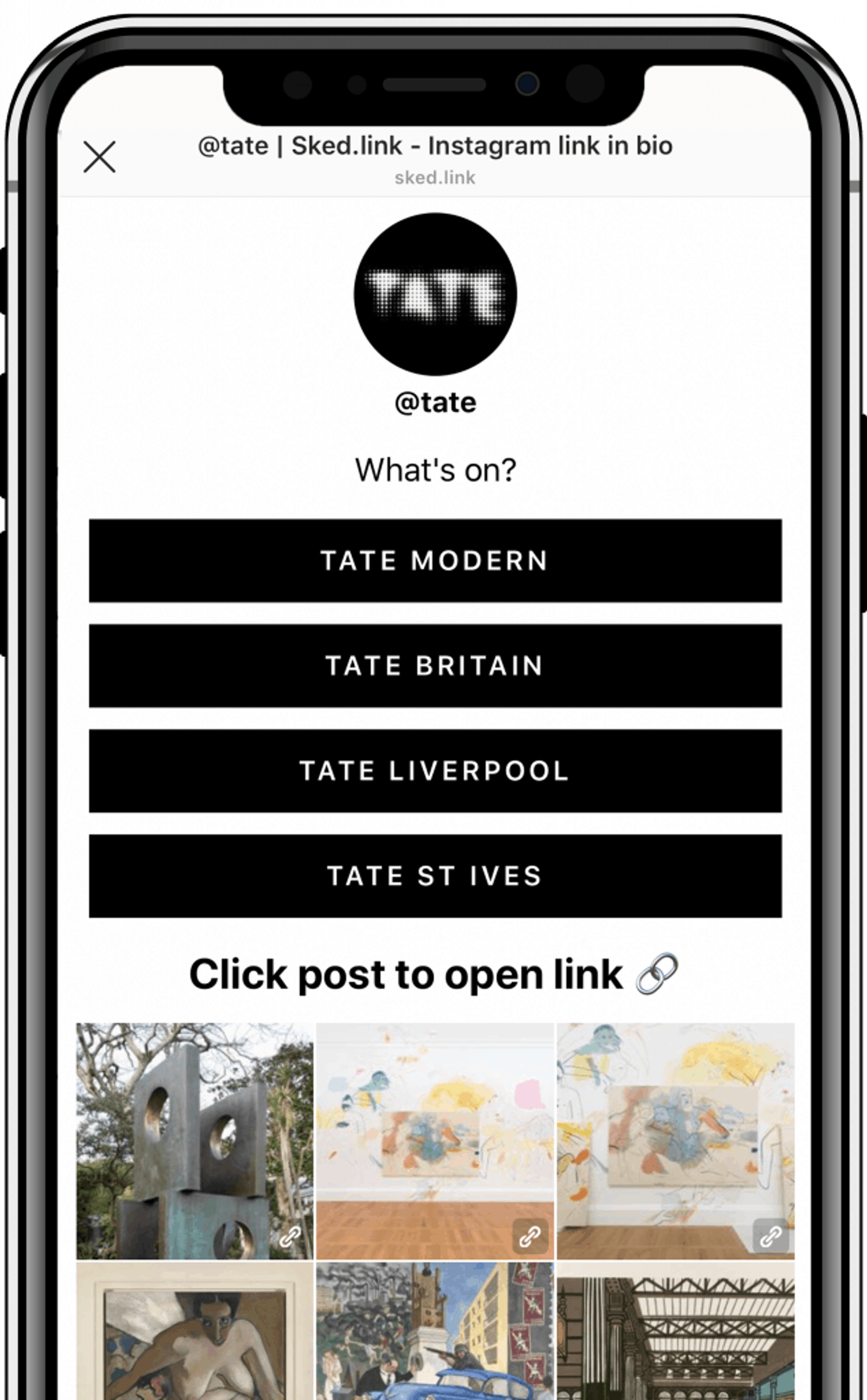 ejemplo de enlace en bio de Instagram de @tate