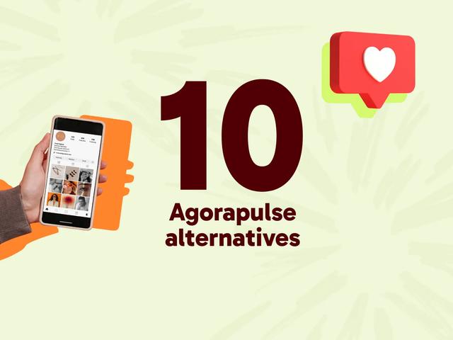 Hand holding a phone showing an Instagram grid, beside a heart notification icon and the number 10