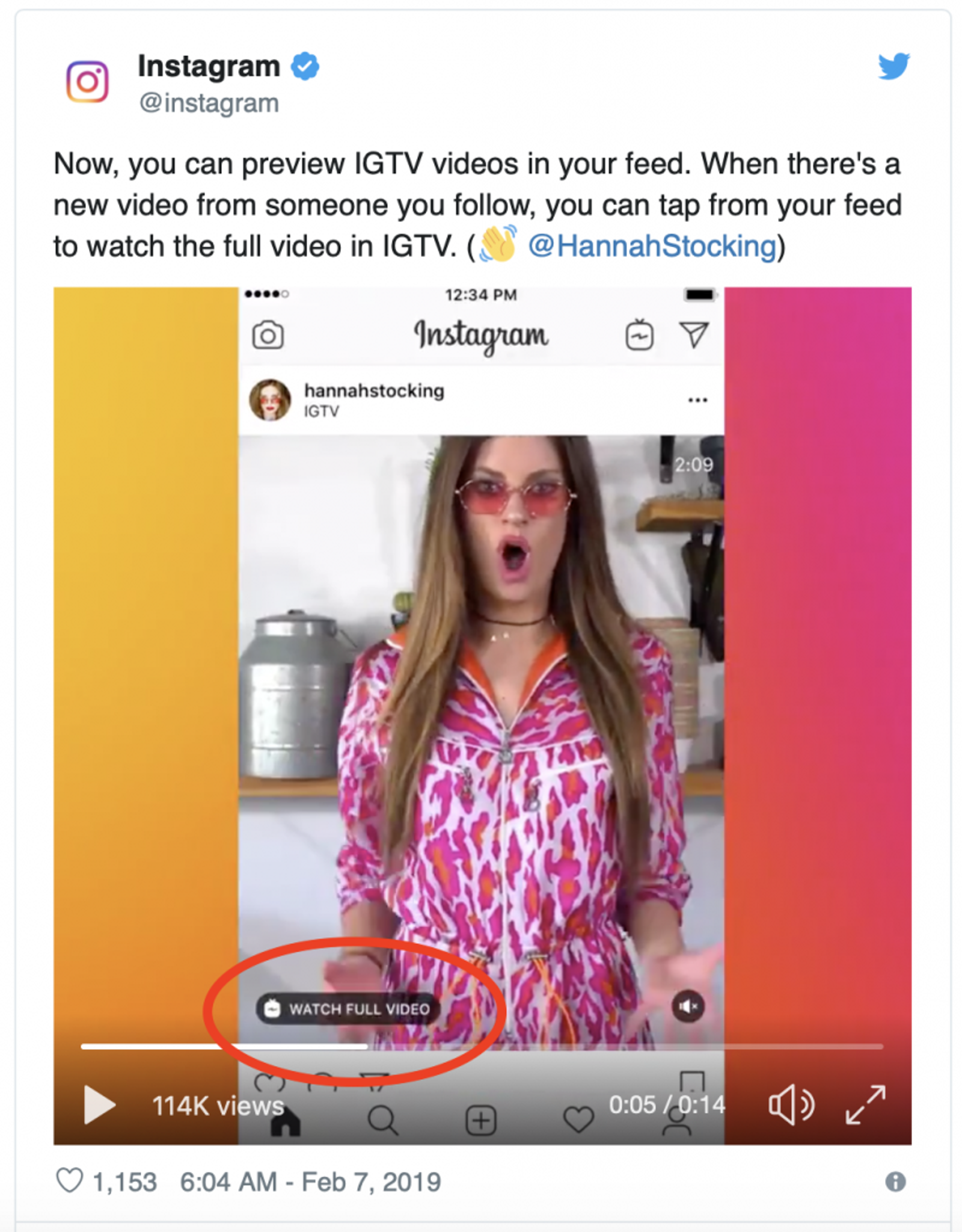 IGtV preview in Instagram feed linking to IGTV