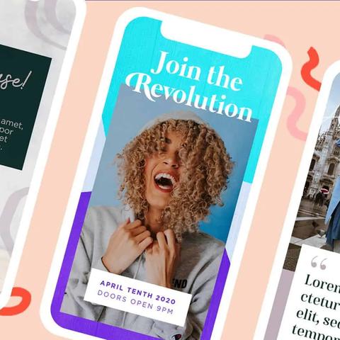 Tres pantallas de teléfono con ejemplos de historias de Instagram con texto e imágenes