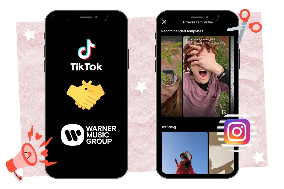 Two iPhones showing Instagram and TikTok