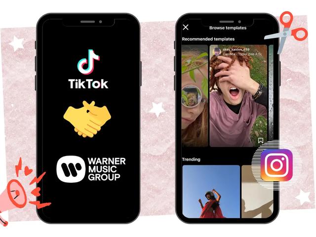 Two iPhones showing Instagram and TikTok