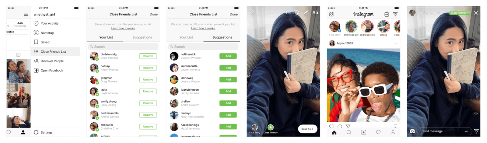 Ejemplo de lista de amigos cercanos en Instagram.