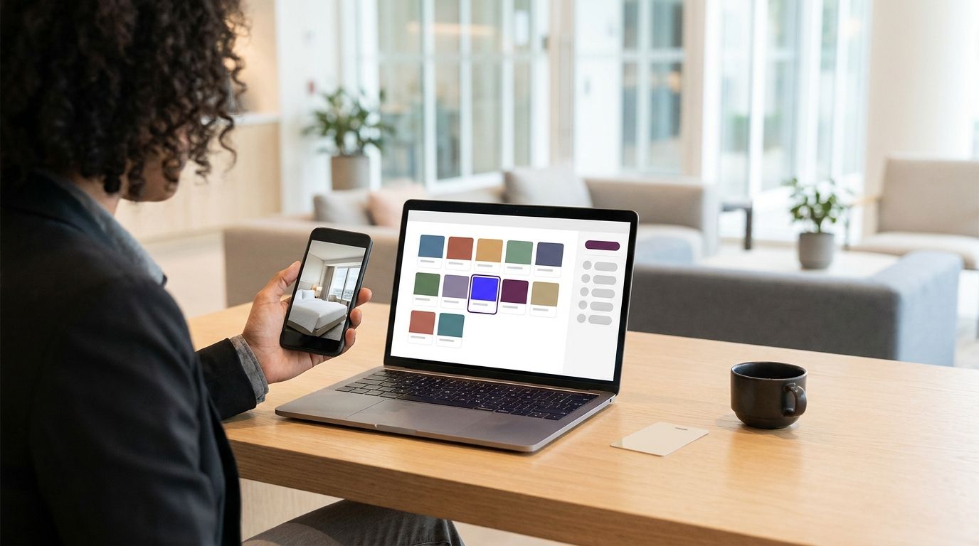 Calendario de contenido de Sked Social con publicaciones programadas para las cuentas de varios hoteles, con un tablero de aprobaciones abierto al lado