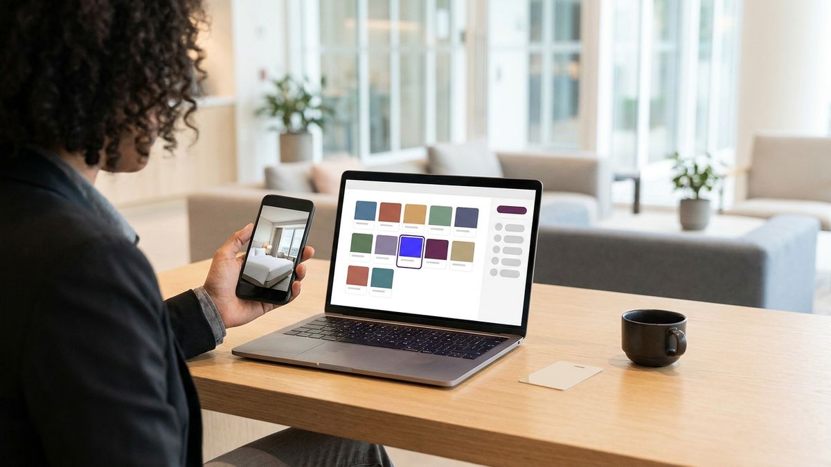 Calendario de contenido de Sked Social con publicaciones programadas para las cuentas de varios hoteles, con un tablero de aprobaciones abierto al lado