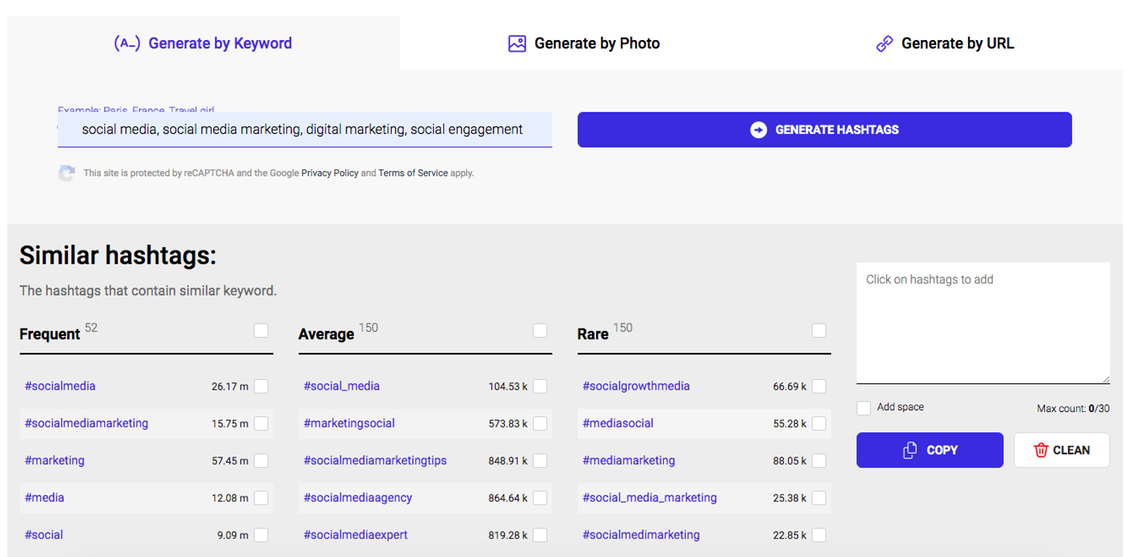 Aplicación de hashtags Inflact