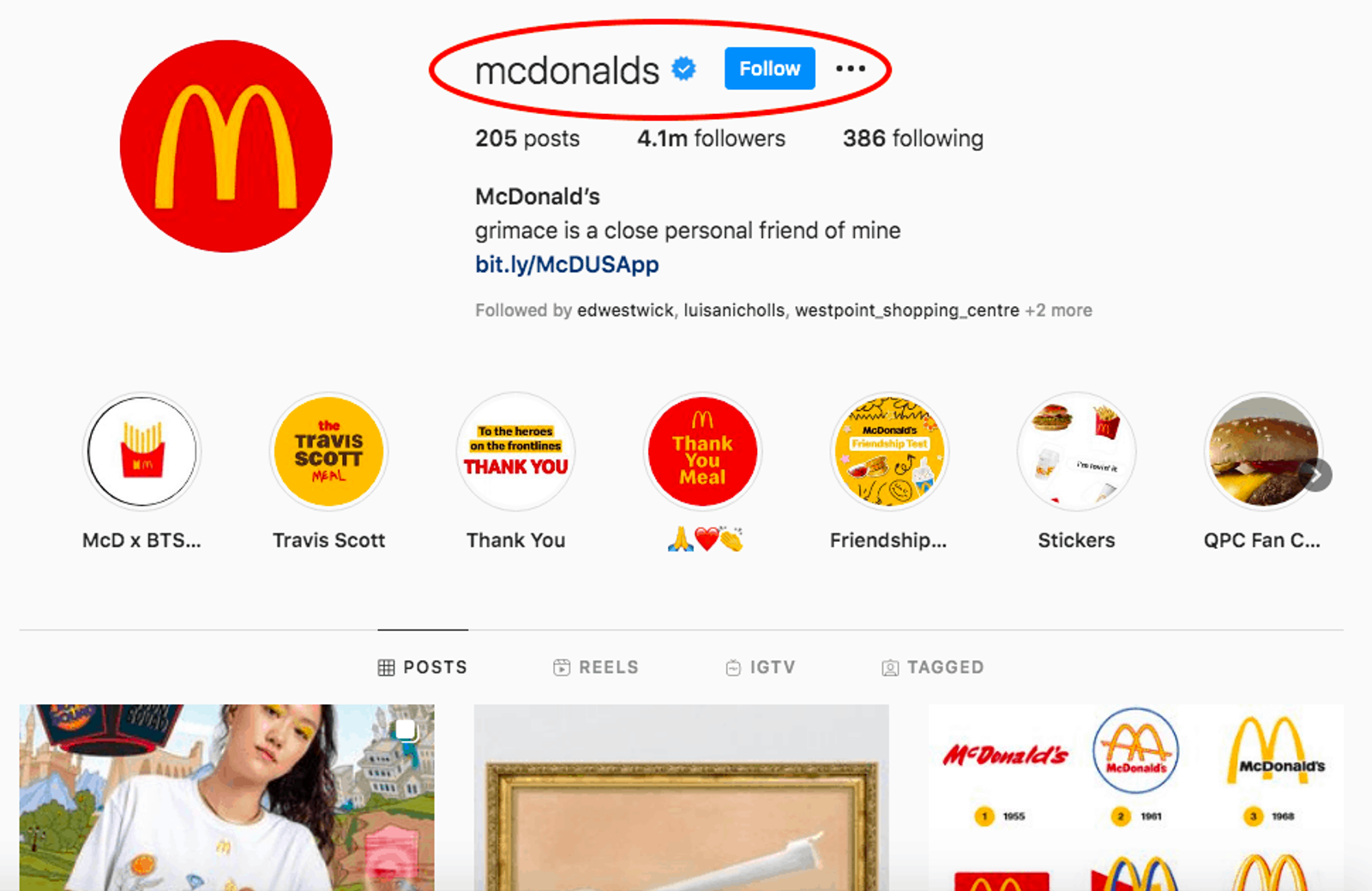 Ejemplo de una cuenta verificada de Instagram