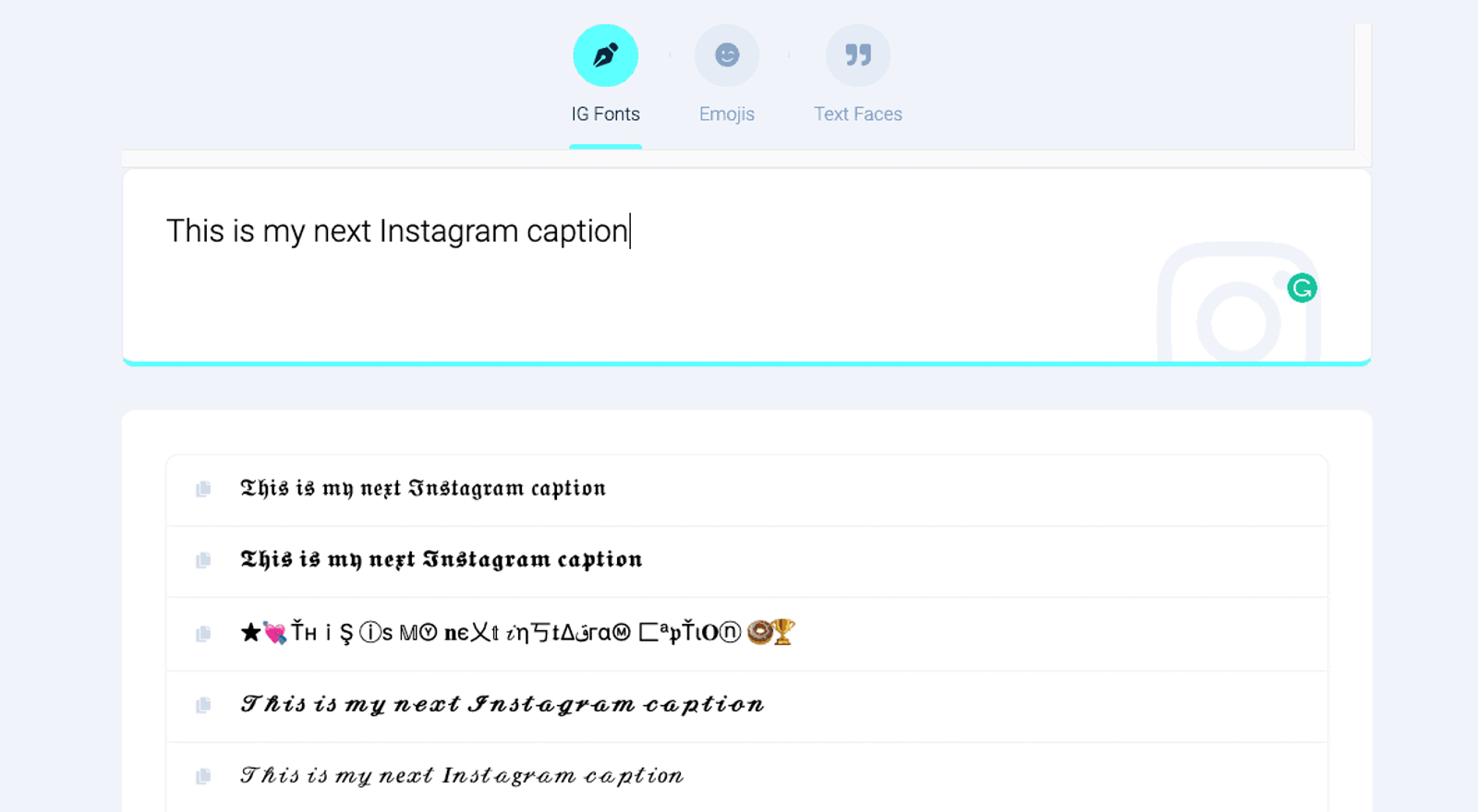 Ejemplo de generador de fuentes de Instagram 2.