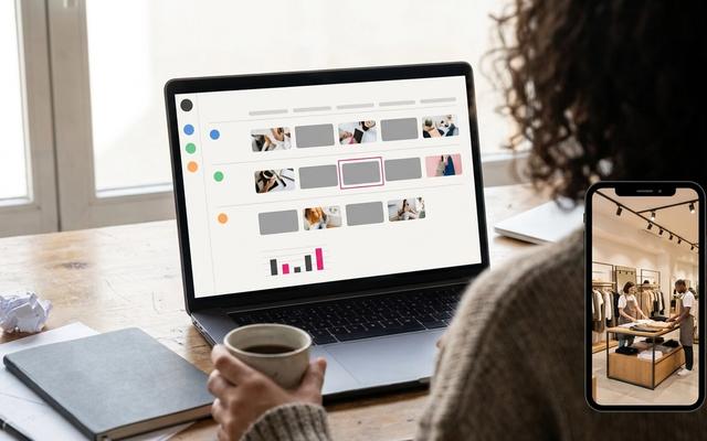 Interfaz de un calendario de contenido con publicaciones programadas agrupadas por sede, un panel lateral con las cuentas de cada sede y una tarjeta de resumen de informes