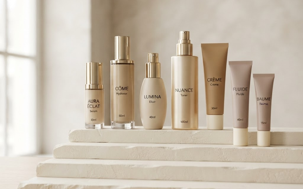 A curated selection of neutral cosmetic packaging components for beauty product development