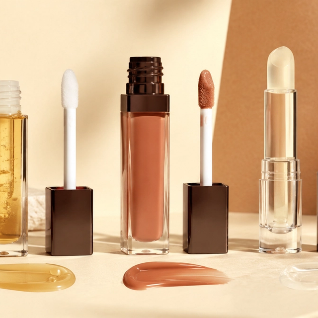 Lip oil, lip gloss and lip treatment packaging with different formula textures