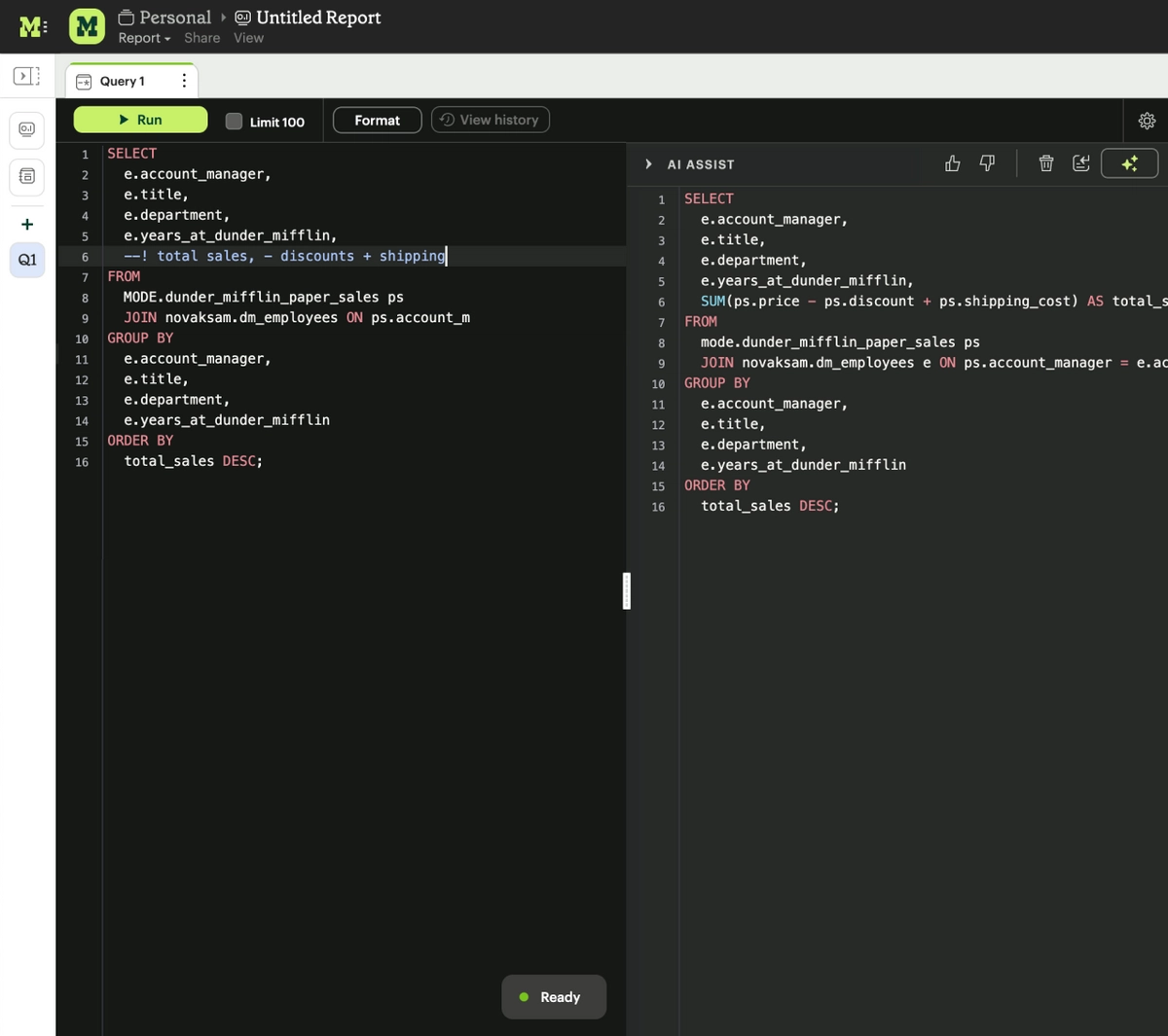 Mode AI Assist: Generate SQL with AI