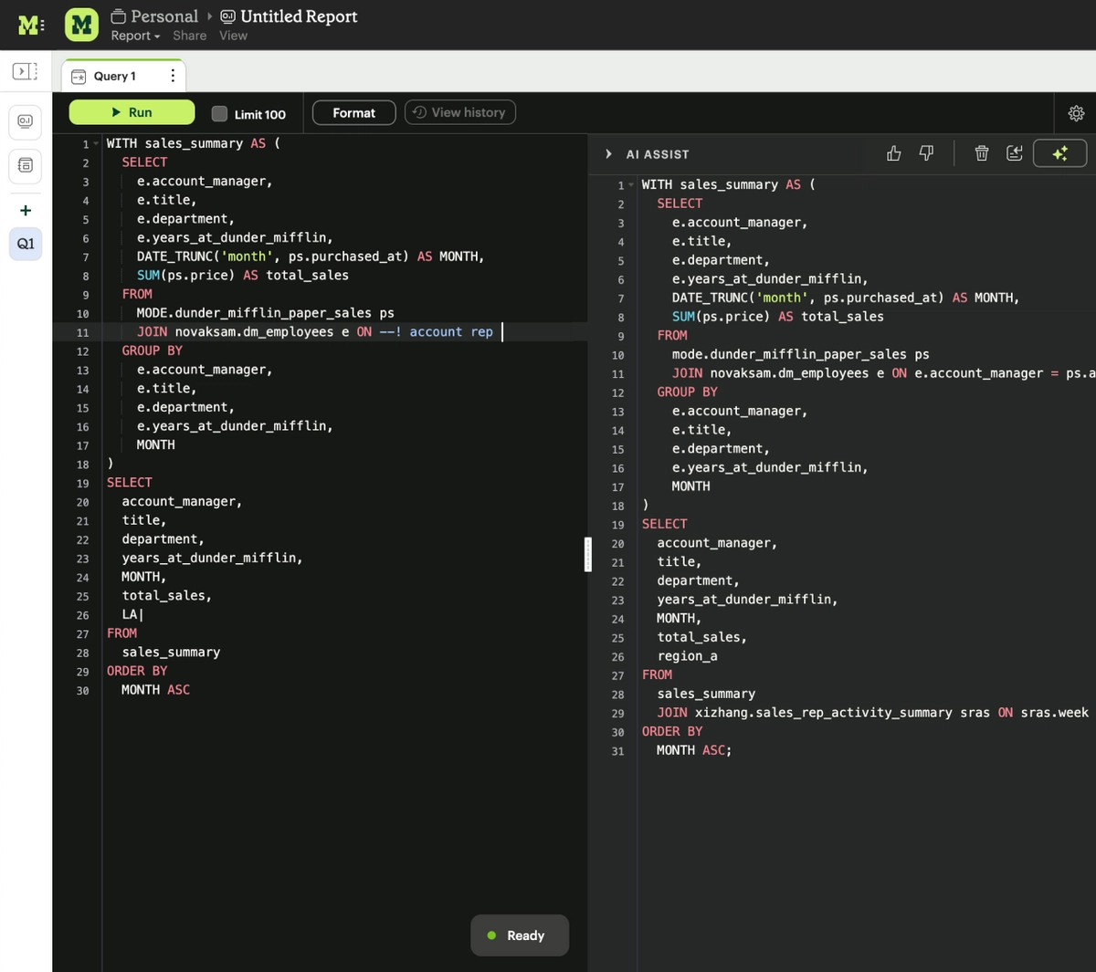 Mode AI Assist: Generate SQL with AI