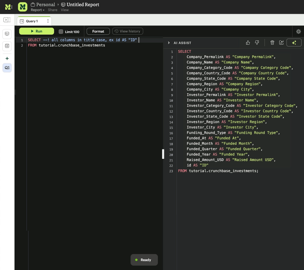 Mode AI Assist: Generate SQL with AI