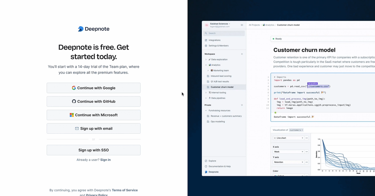 Deepnote UI Design Examples - Analytics UX Patterns | SaaSUI