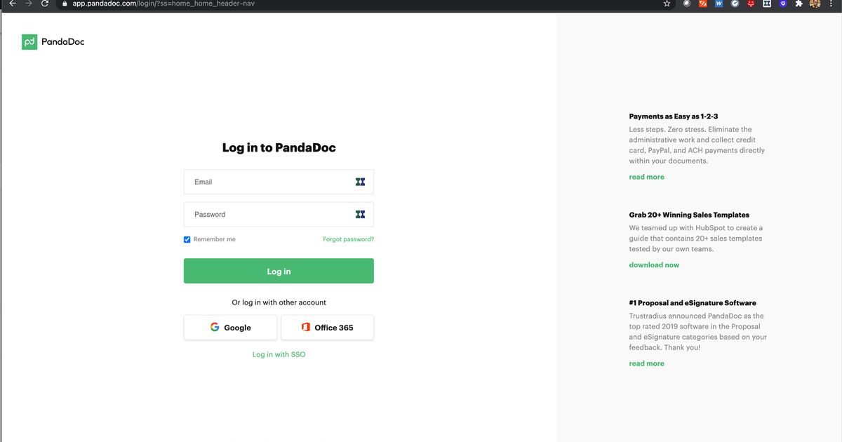 PandaDoc Login UI: Real Screenshots & UX Patterns | SaaSUI