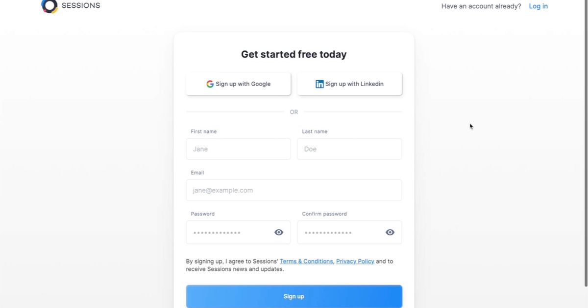 Sessions UI UX Interface Design | SaaSUI