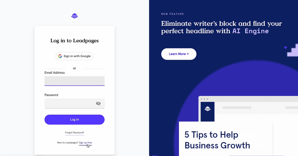 Leadpages Login UI: Real Screenshots & UX Patterns | SaaSUI