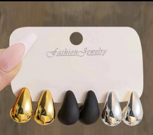 Multicolor Teardrop Wide Hoop Earring Set.