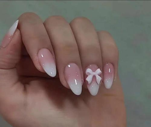 Nude Gradient Medium Almond-Shaped Nails.