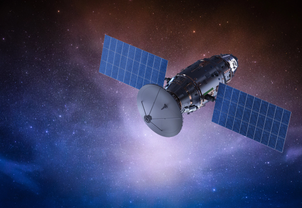 Space satellite orbiting space. Space technology.