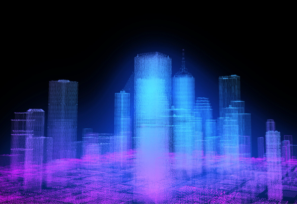 Smart city. Sensing technology. Futuristic neon modern.