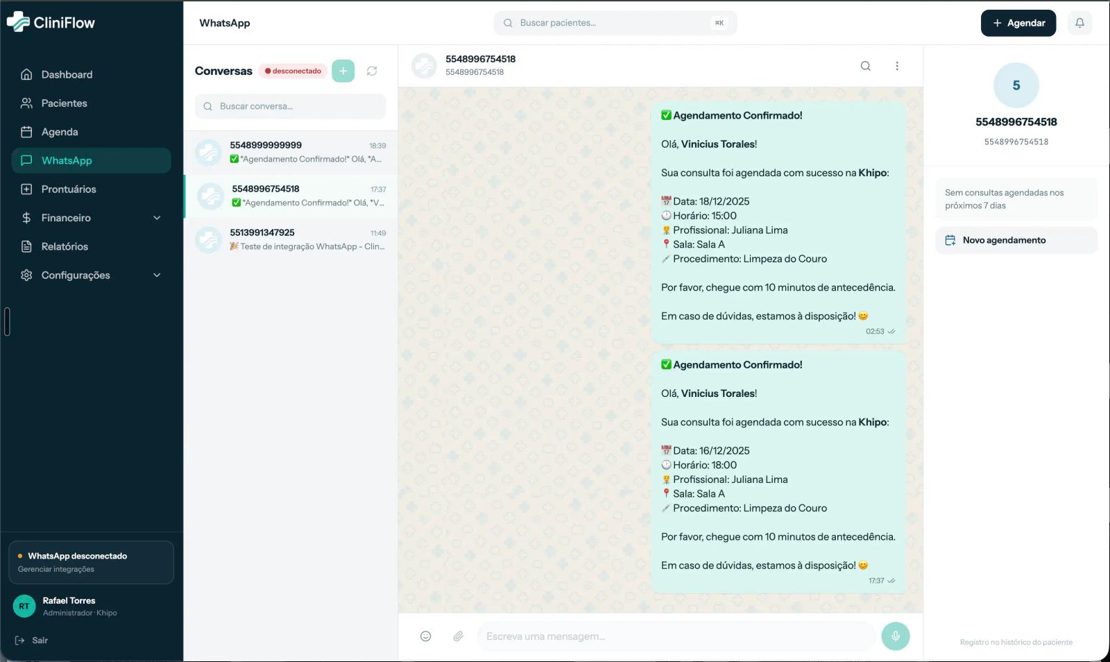 Conversas com confirmação automática de agendamento