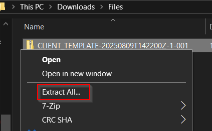 Windows folder Extract All button Windows Extract All command for the downloaded folder