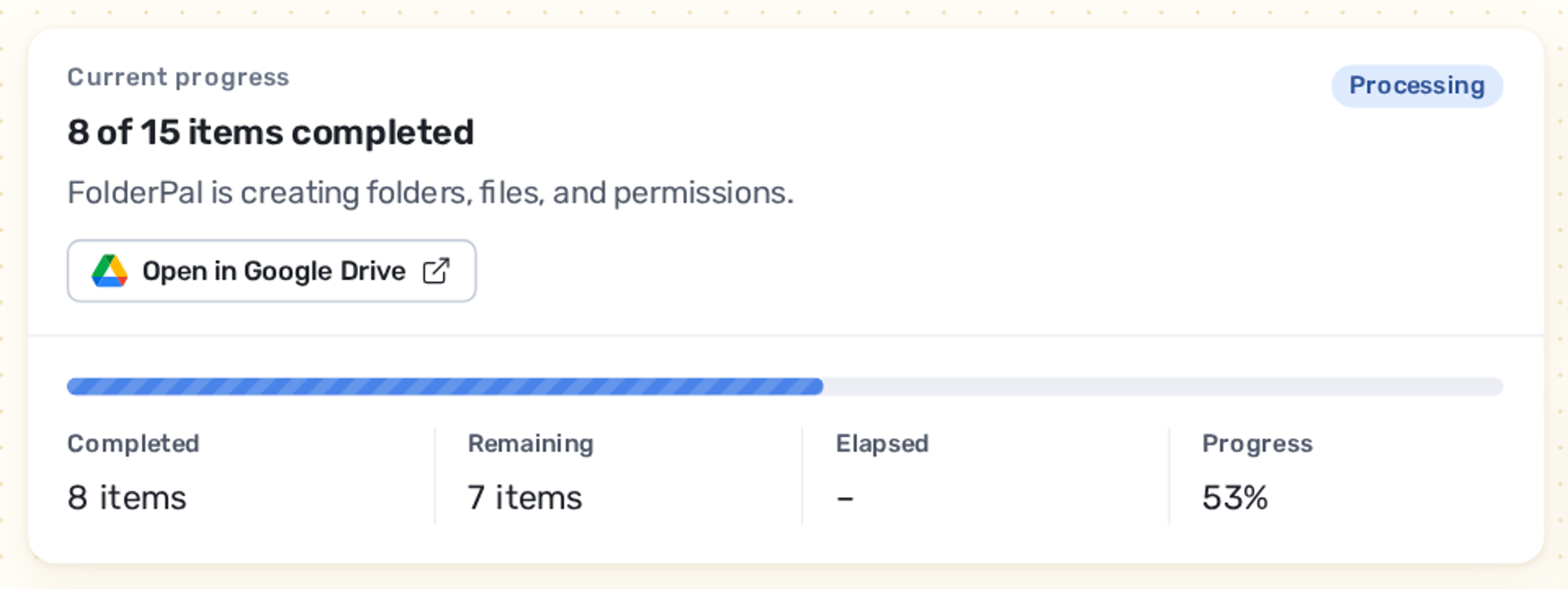 FolderPal copy progress showing completed items