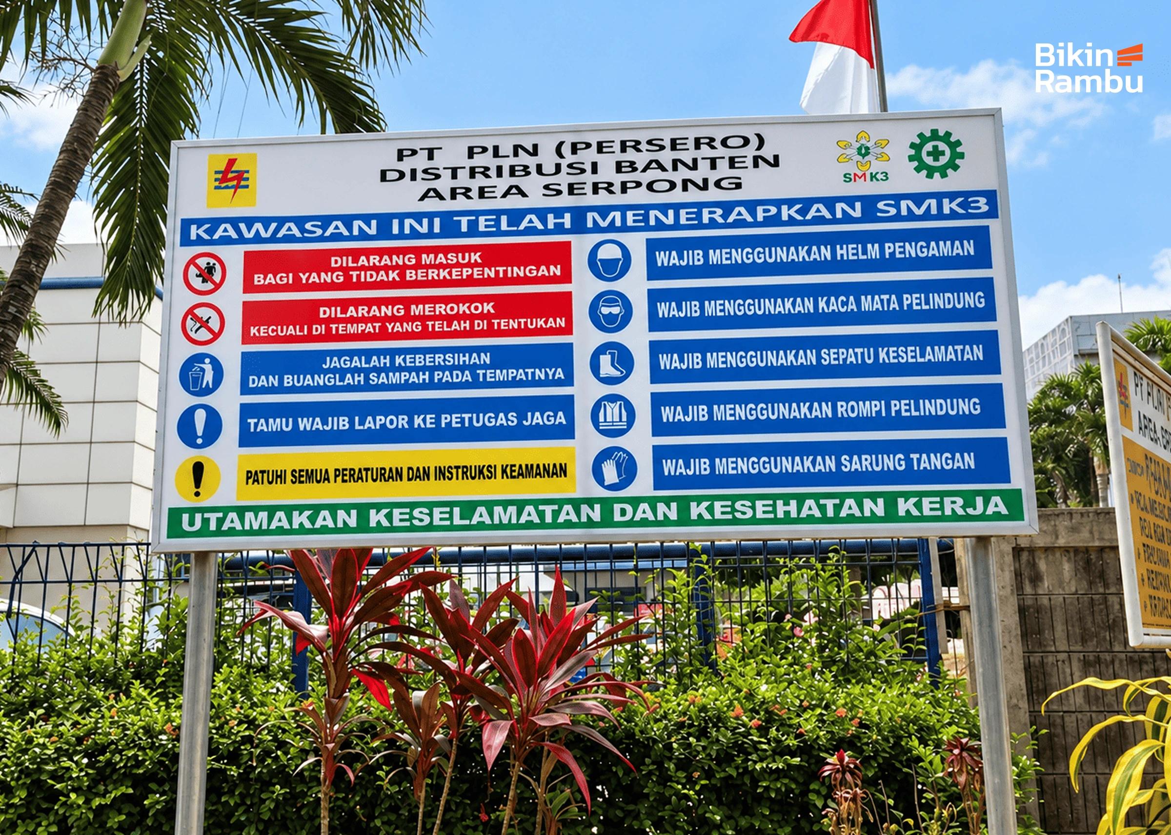 Papan keselamatan dan kesehatan kerja PLN berisi larangan dan perintah K3