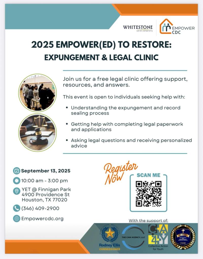 2025 EMPOWER(ED) to Restore: Expungement & Legal Clinic event flyer