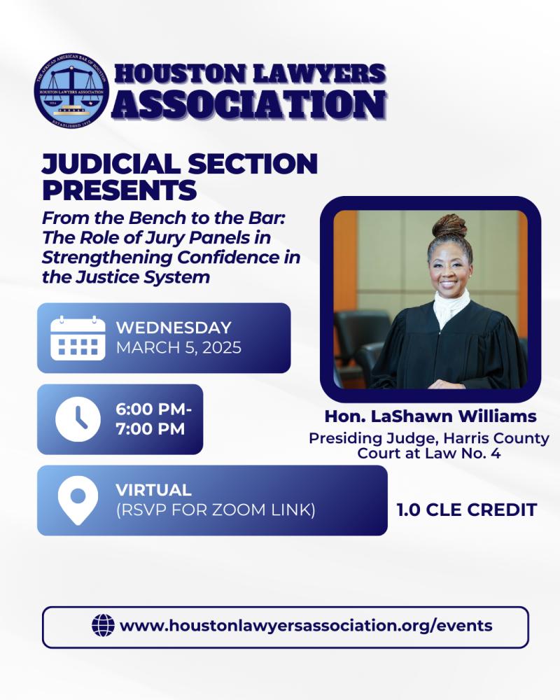 Judicial Section Presents: From the Bench to the Bar- The Role of Jury Panels in Strengthening Confidence in the Justice System CLE event flyer