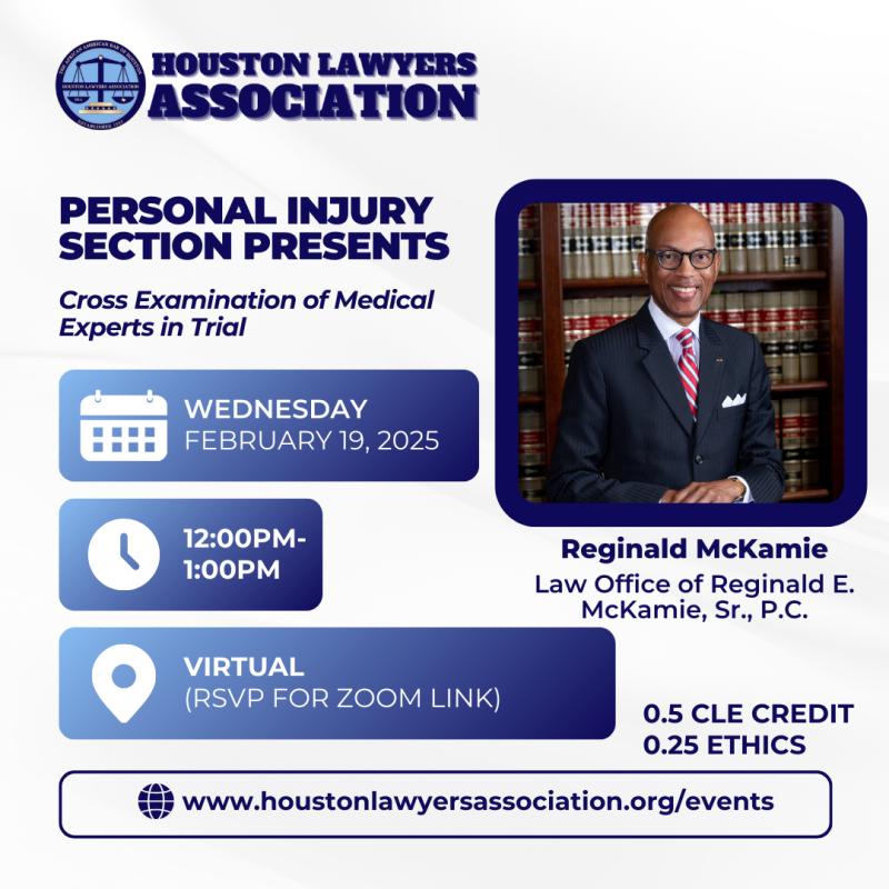 Personal Injury Section Presents: Cross Examination of Medical Experts in Trial CLE event flyer