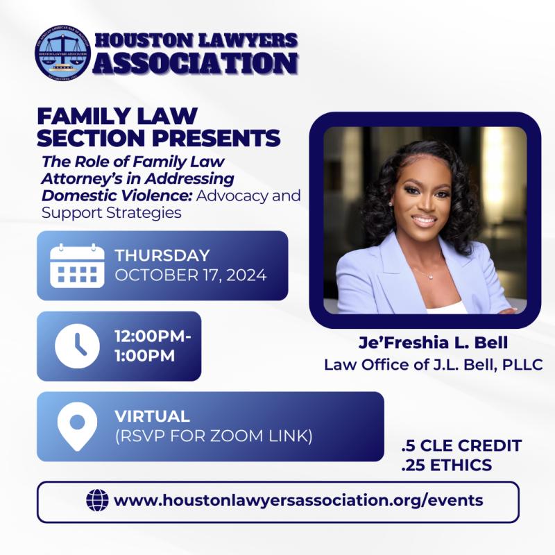 Family Law Section Presents: The Role of Family Law Attorney's in Addressing Domestic Violence- Advocacy and Support Strategies CLE event flyer