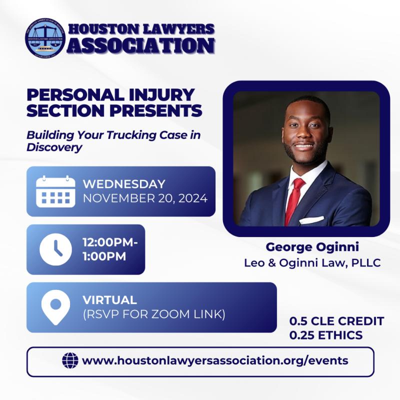 Personal Injury Section Presents: Building Your Trucking Case in Discovery CLE event flyer