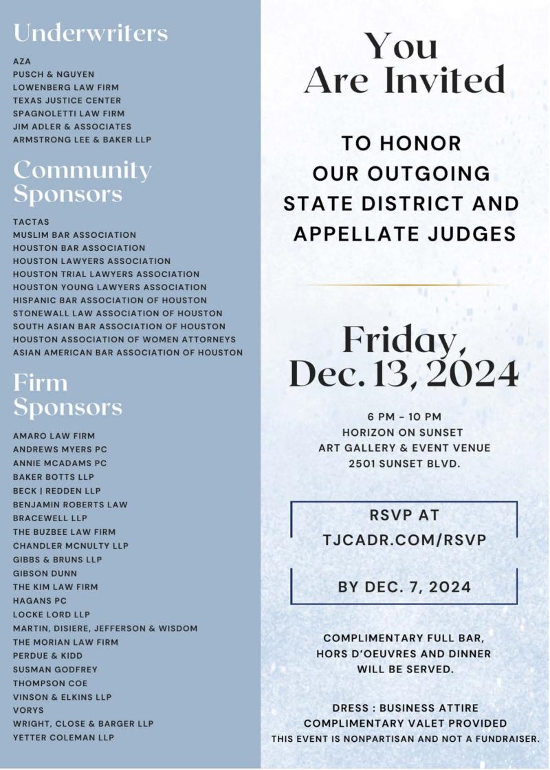 Honoring Outgoing Judges Reception event flyer